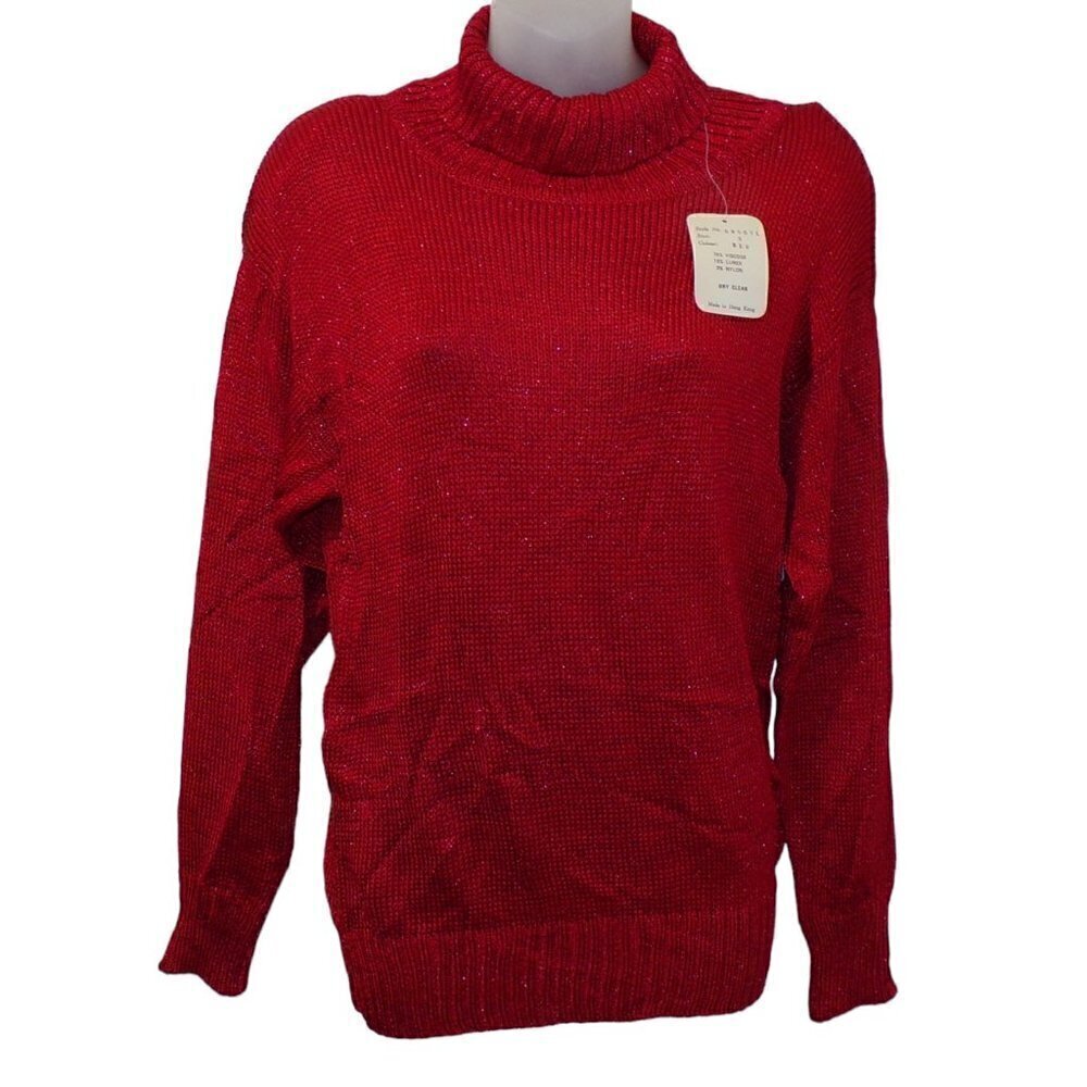 Vintage‎ B Altman 5th Ave NY Red Metallic Lurex Turtleneck Sweater NWT